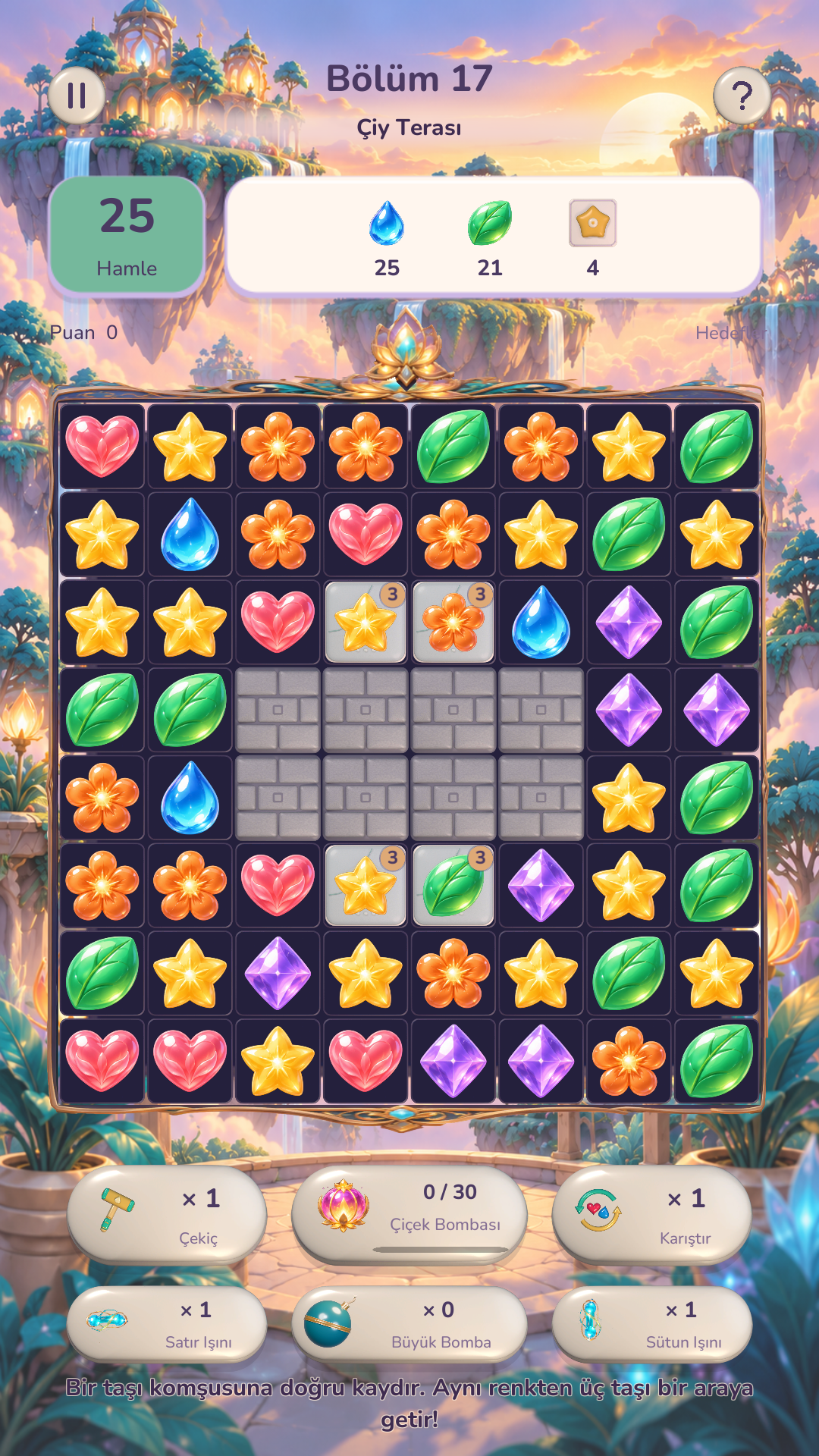Actual Luna Charm gameplay with colourful pieces and boosters